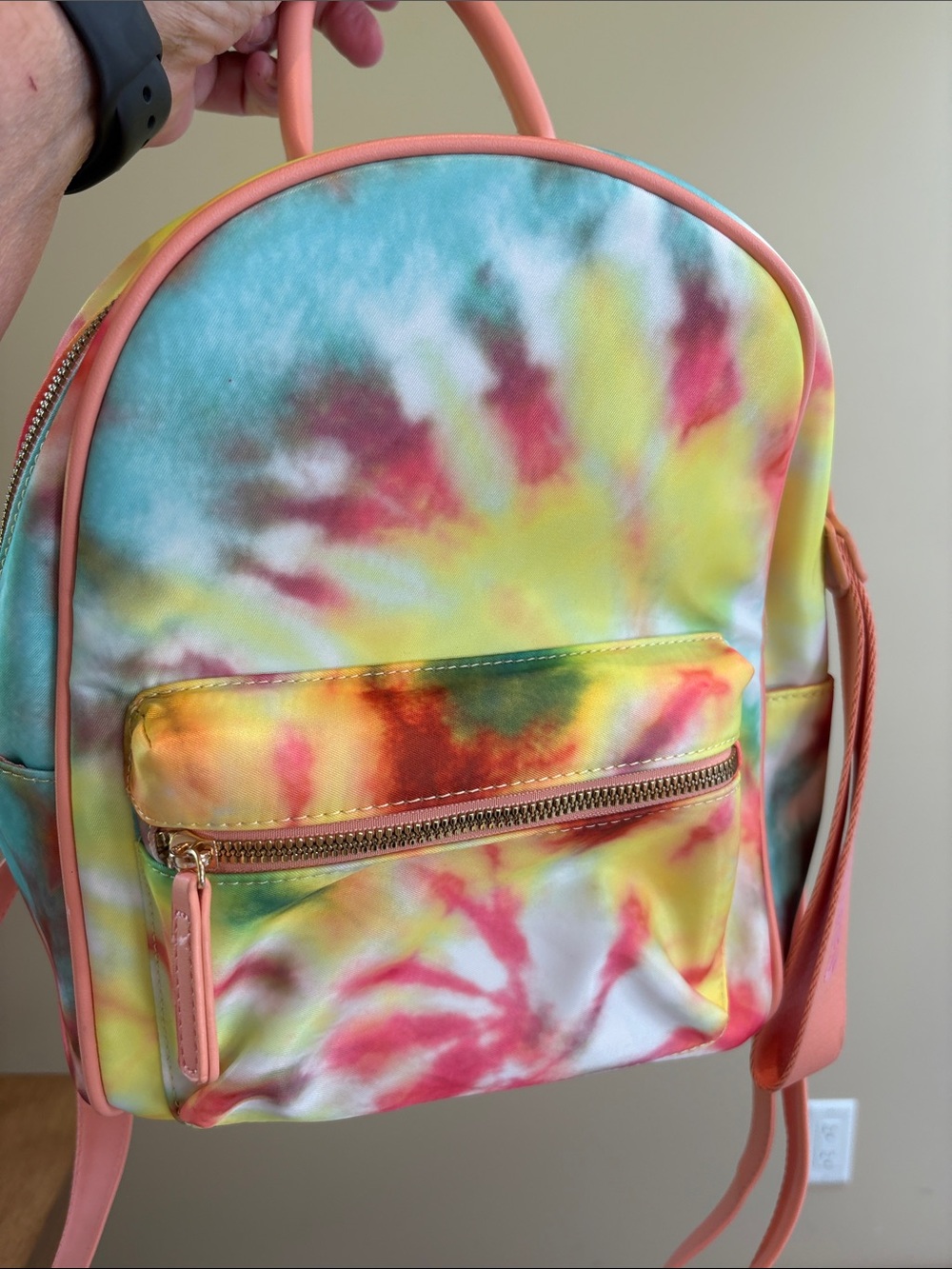 NWOT Like Dreams PEACH 🍑 TIE DYE BACKPACK GOLD HARDWARE 🌈 Rainbow Sherbet 11”